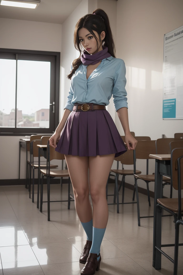 photorealistic, Better quality, hyper detailed, natural looking amateur photo, Beautiful slim young woman, bulma dragon ball, ojos simetricos, perfect face, Very light natural blue hair, wearing a sexy schoolgirl outfit, uniform, (socks), Fully dressed, lifting her skirt to show her shaved pussy, wet pussy, without panties, in the classroom, inside, day time, (focused), sensual facial expression, Skin texture with cheerful 30G , ultra high resolution, Best shadow, raw, Instagram LUT, (full body shot), ((semi-transparent purple mini dress)), garter belts, sexy heels, open chest, very thin, medium breasts, (full body shot), masterpiece, top-quality, hight resolution, dragon balls, blmpony, aqua hair, Hair Ribbon, braided ponytails, Pink shirt, a belt, scarf, Pink skirt, Writing on clothes, Brown gloves, medium chest, plein air, cowboy shot, nsfw,)