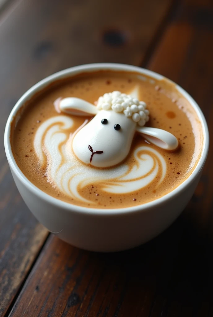 3D Latte Art with milk foam, Shaun the Sheep made from milk foam