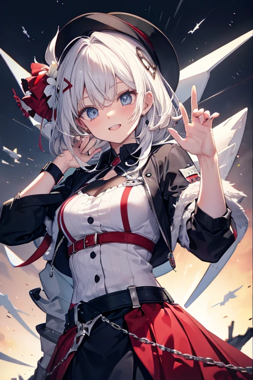 (masterpiece,best quality:1.2)1girl, solo, breasts, animal ears, red eyes, gloves, thighhighs, cat ears, cleavage, covered navel, jewelry, hair ornament, looking at viewer, black thighhighs, fur trim, animal ear fluff, leotard, highleg, earrings, open mouth, white hair, blush,paw gloves, bare shoulders, hairclip, highleg leotard, cleavage cutout, x hair ornament, black leotard, clothing cutout, bangs, covered nipples, white jacket, animal hands, medium breasts, cowboy shot, short hair, sweat, large breasts, red ribbon, ribbon, thighs, black gloves,medium hair, bow, cat girl
<lyco:guizhengchao:0.5>Punch,fist,two punches at the same time,one fist above one below,
<lora:anyevil-000007 (1):0.7>
