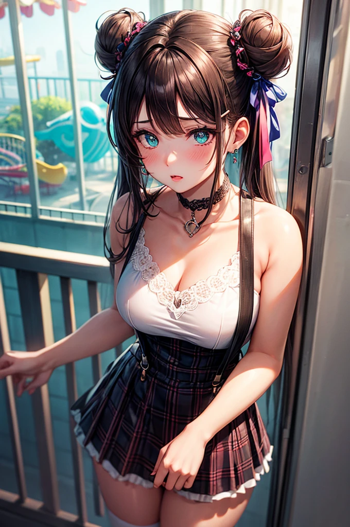NSFW, raised sexy, kneeling, (pov), (masterpiece, best quality, photo realistic:1.4), (shiny skin), (UHD, 8K wallpaper, High resolution), Perfect anatomy, supple girl, Cinematic lighting, physically-based rendering, award-winning, extremely detailed skin, extra detailed face, eyes with beautiful details, Carl Zeiss 85 mm F/1.4, (((1girl))) , girl excited looking at , (woman tilting her head up), girl staring at , (1girl: very cute 28-year-old asian girl, (brown wavy semi-long hair, pony tails),(see through thigh highs), (stockingaid outfit), (1girl: noseblush and naughty, eyes),in the midnight classroom, kneeling,((ahegao)), ((rolling eyes))