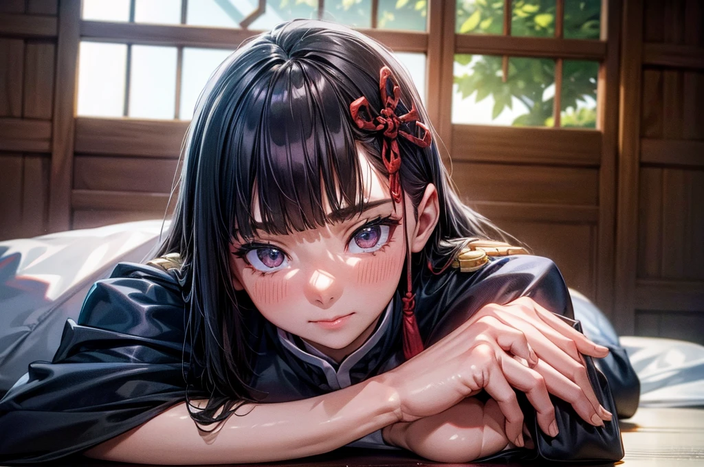 beautiful girl、yamashiro ren、Detailed and beautiful eyes、uniform、Detailed costume、indoor、bet、Bury your face in the pillow、Prone、Lying down、Lift your butt、(Best Quality:1.4), (masterpiece:1.4), ultra detailed, ((((High resolution:1.5)))), 4K, 8k, Unity 8k 、(RAW Photos:1.4)、((ultra-detailed face:1.5))、(Hires .fix:1.4)、(masterpiece,Best Quality,High resolution:1.4)、(Realistic, photoRealistic:1.4),((Realistic skin feel))