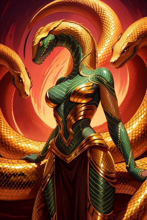 a beautiful snake woman, intricate snake scales, long sinuous snake-like body, golden scales, piercing serpentine eyes, elegant snake-like movements, mythical creature, ethereal beauty, fantasy art, cinematic lighting, digital painting, highly detailed, photorealistic, 8k, masterpiece