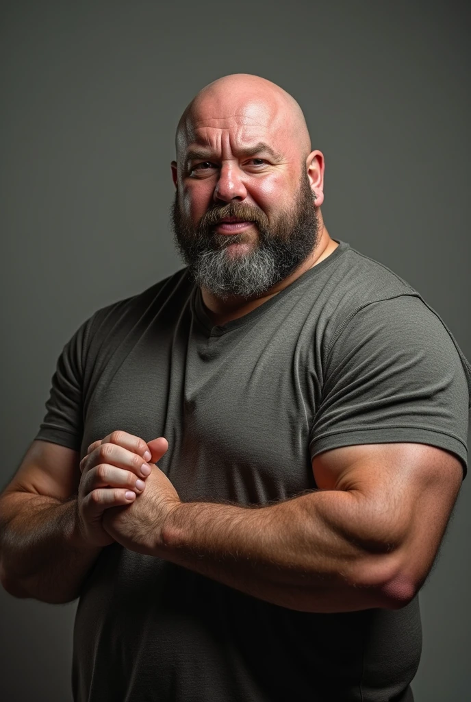 Capture um 8K, retrato hiper-realista de um homem com cerca de 50 anos. Ele tem um corte de cabelo desbotado estilo militar muito curto, with a rugged beard that gives off a lumberjack vibe. Seus penetrantes olhos verdes olham diretamente para o espectador. A cena mostra o homem de corpo inteiro, revelando seu peito fortemente peludo e a suabarriga, showing a strong and chubby physique. He is only wearing short shorts, he is in a very comfortable pool, with bright studio lighting effect evenly illuminating your body. A imagem deve mostar o corpo todo, e focar nos pelos no peito, renderizado no estilo hiperrealista. Inspirando-se na fotografia de Greg Rutkowski, maintain a high level of realism while highlighting the man's natural, rugged appearance