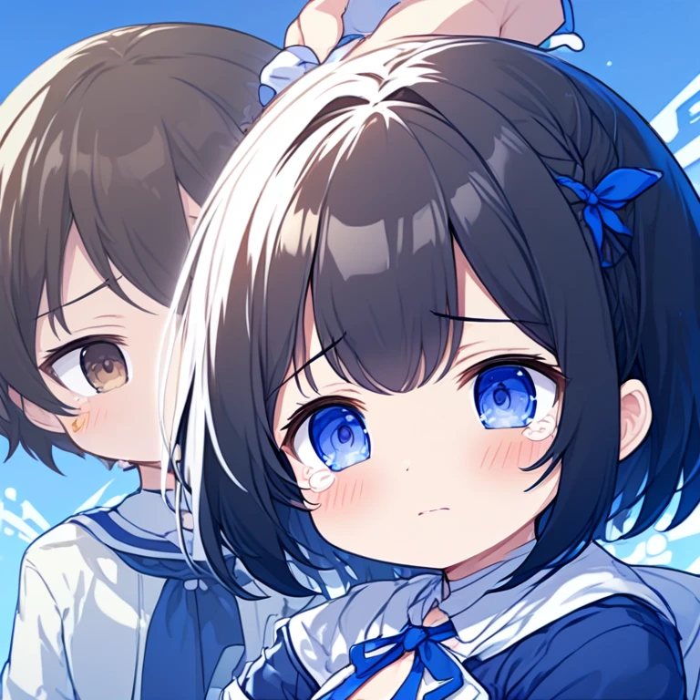 high res, masterpiece,Rikka Takanashi, black hair, solo, 1girl,outside,deatailed background, detailed eyes, ((blue eyes)), eyepatch