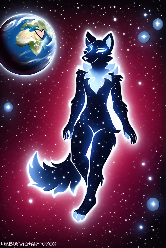 Cosmic Wolf FemBoy white hips furry with galaxies and bigger than planet earth