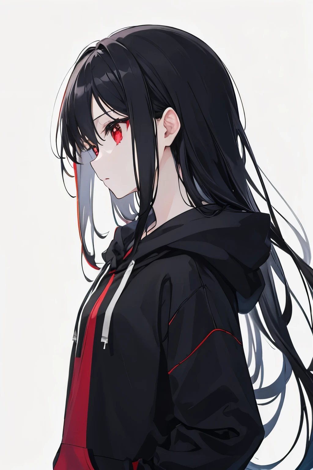 Anime girl with long black hair and red eyes - SeaArt AI