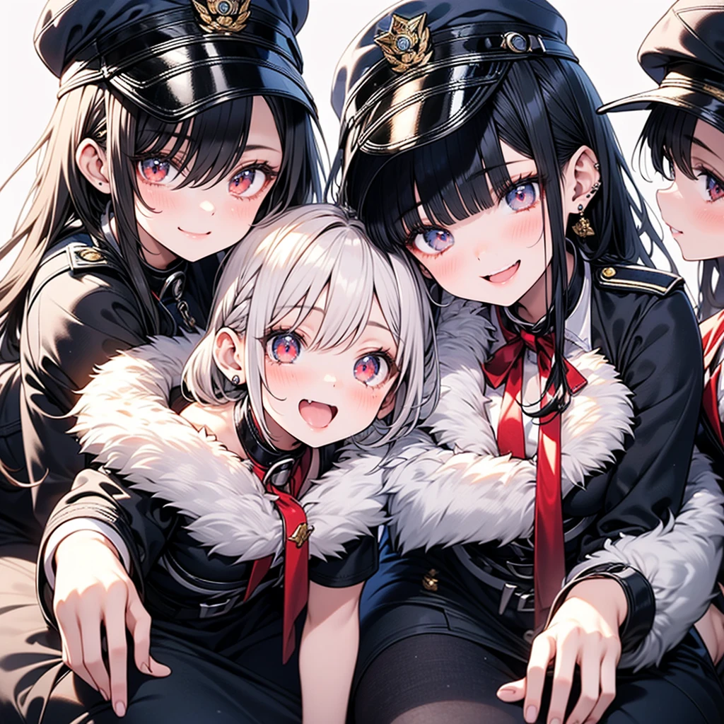 (Best quality, 8K, Masterpiece:1.3, 1girl, Beautiful girl), cute, Dynamism, Detailed face, Detailed skin, detailed clothes, Detailed eyes, Detailed lips, Detailed tongue, Detailed fingers, Detailed mouth, Photorealistic, Raw photo, highres, hight resolution, Natural lighting, dynamic pose, perfect ???????, toned legs, double eyelids, tear bags, round eyes, moist lips, sweaty, (military suit, skirt, military cap), ecstatic face, light green hair, drooling, sheer, from above, wet body, ahegao:1.5, metal collar, thighhighs, messy ruin background, knee-bending sitting, looking at viewer