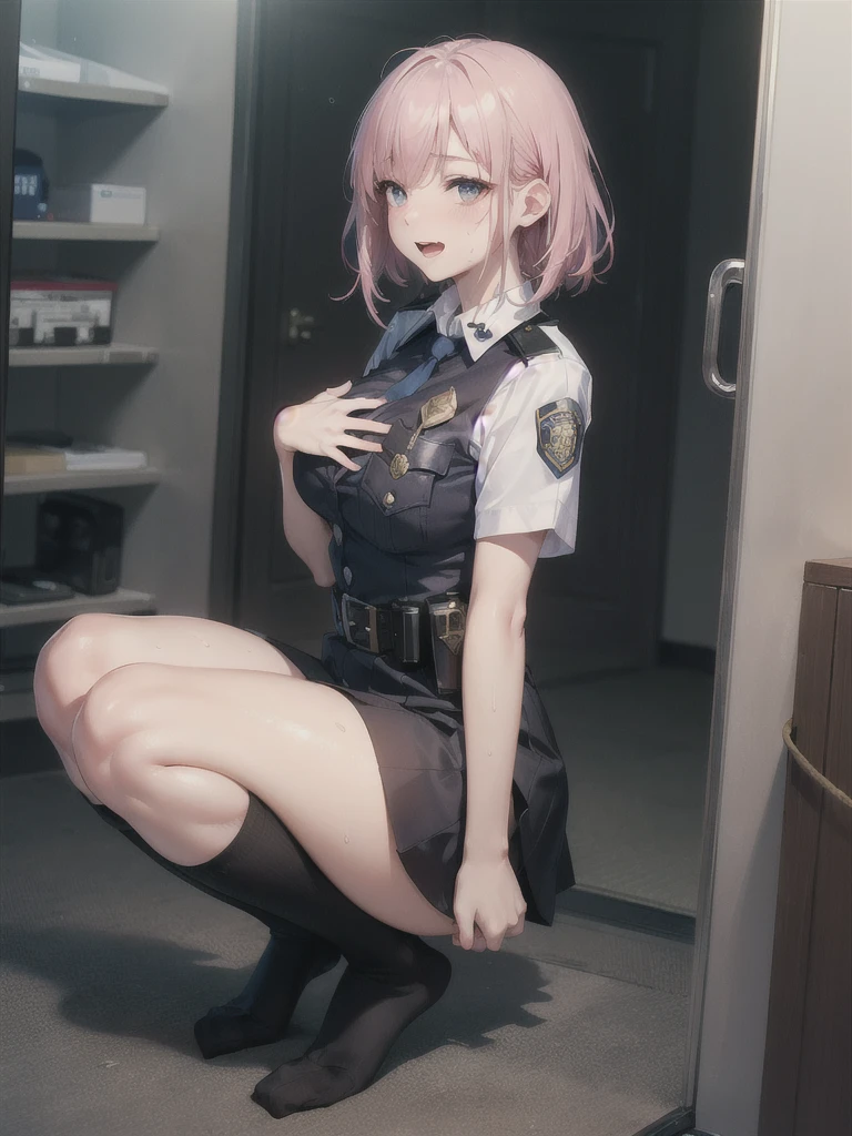 ((Best Quality)), ((masterpiece)), (detailed), One Girl,Private Server,Model body type,Police Officer,Big Breasts,(Short skirt),(Open Chest Button),((Black knee-high socks)),woman,(Mischievous Appearance),((Excited expression)),Viewer attention required,Nswf Japanese,(Attractive looks),Sweating,Teary-eyed,((Lift your chest with both hands)),Late Night City,Arresting criminals,(Side view),((胸をアピールするwoman)),(Dark hospital bed),(男性Arresting criminals),(Interrogation room),((男性に跨るwomanPolice Officer)),(I&#39;m going to arrest a guy for jumping on him.)