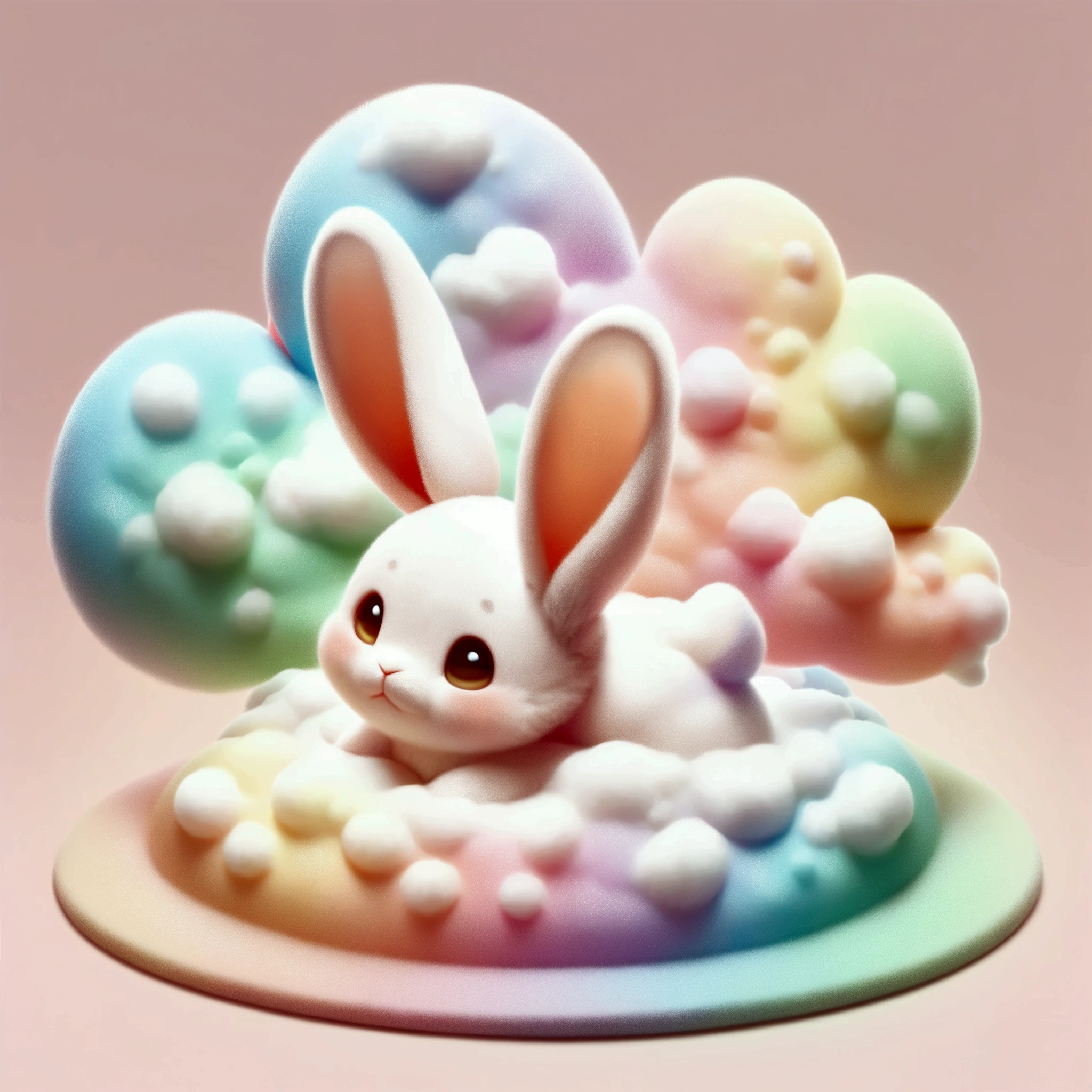 (rabbit-shaped white cloud:foam),(rabbit-shaped foam),Fluffy and fluffy,foam,cute,best composition,Artwork that children will enjoy seeing,create adorable backgrounds,pastel colors,Sparkling,fancy,fantasy