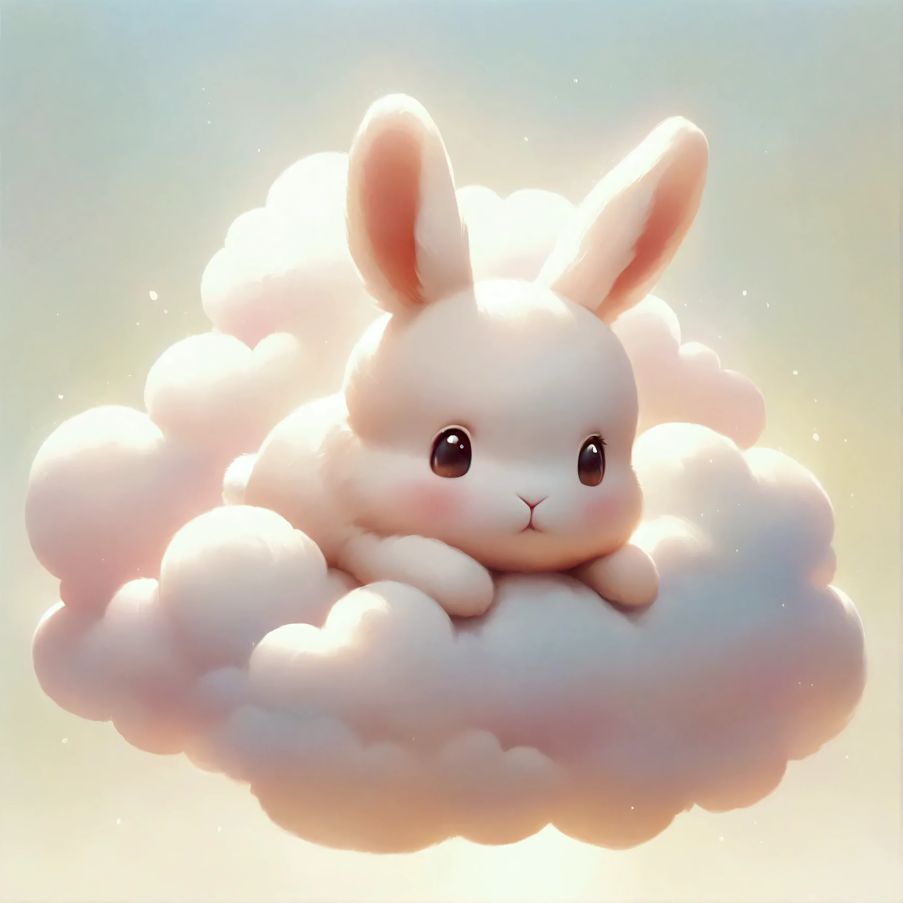 (rabbit-shaped white cloud:foam),(rabbit-shaped foam),Fluffy and fluffy,foam,cute,best composition,Artwork that children will enjoy seeing,create adorable backgrounds,pastel colors,Sparkling,fancy,fantasy