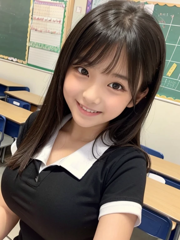 (masterpiece, Highest quality:1.2), 8K, Young and beautiful girl, 85mm,Official AR RAW Photos, Baby Face、Clothes are big、Show me your ears、photo shoot, Cute face, Thighs, Classroom after school, Looking at the audience, Embarrassing、smile、 makeup, Film Grain, chromatic aberration, Sharp focus, Face Light, Bright lighting, 10 generations, Detailed face, Background Blur、((((((18 year old high school girl))))))、Tight waist、Sailor suit、Not wearing a skirt、pubic hair、vagina/Pussy、(((Pink nipples)))、
