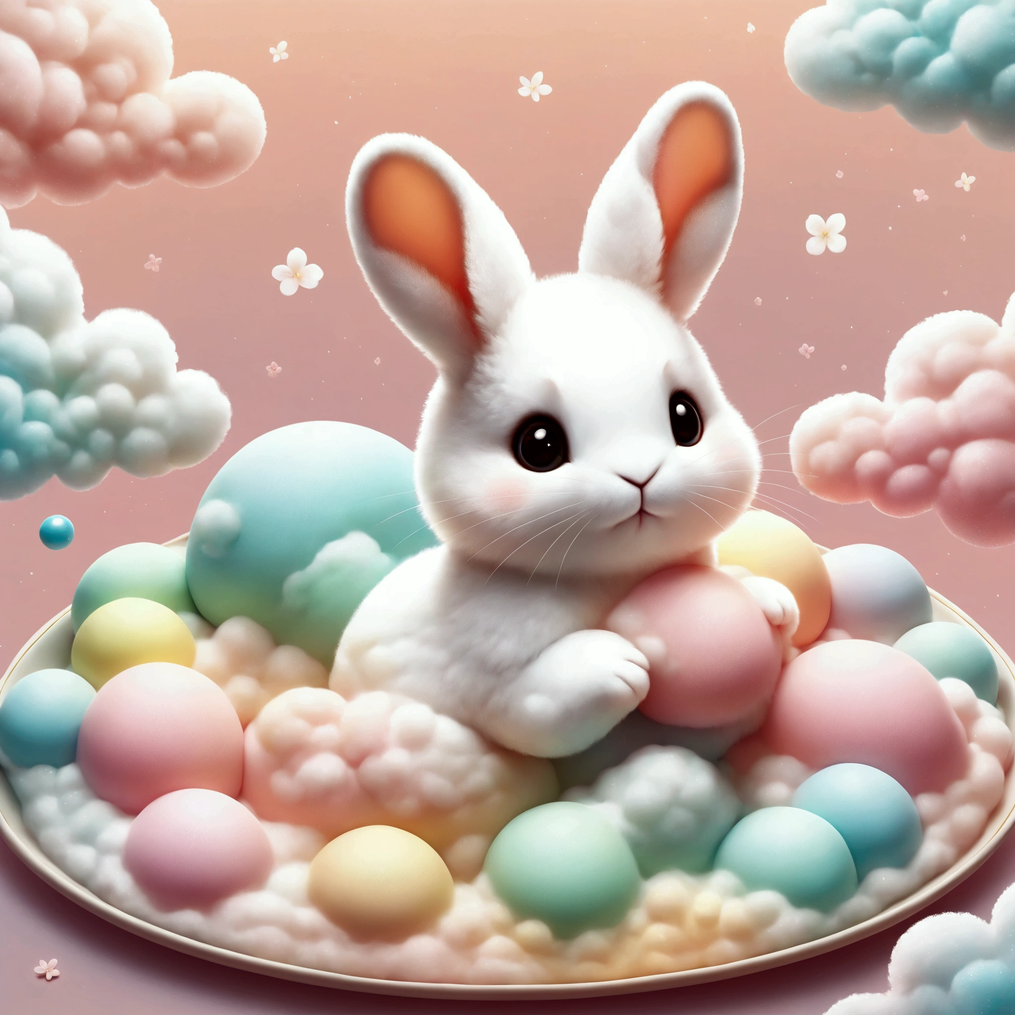 (rabbit-shaped white cloud:foam),(rabbit-shaped foam),Fluffy and fluffy,foam,cute,best composition,Artwork that children will enjoy seeing,create adorable backgrounds,pastel colors,Sparkling,fancy,fantasy