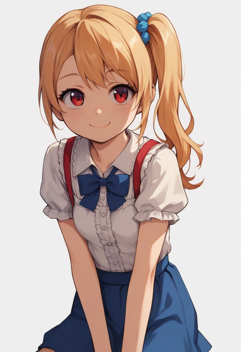 best quality, masterpiece, highres, score_9, score_8_up, score_7_up, source_anime, BREAK, cute, bright, solo, 1girl,blond hair, side  ponytail, long hair, red eyes, , 10yo,ite,sm,small breasts,blouse , skirt,[[[[[pregnant]]]]], nsfw, white background, 