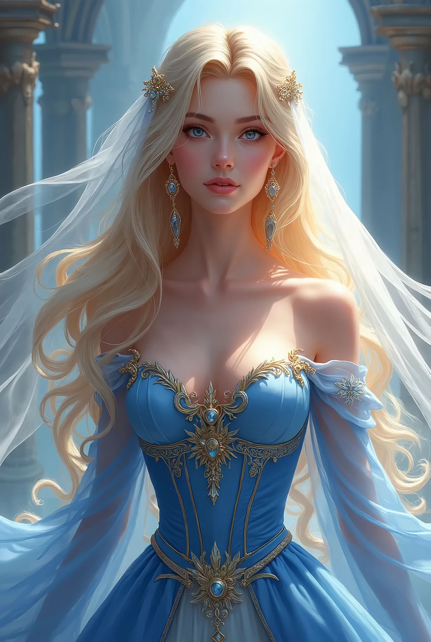 Exotic，blonde with blue eyes，Veil clearance，It's like a fairy under the ordinary，Dressed in ribbons，Just one glance will make you fall into it，The devilish figure is enchanting，High cold and sexy