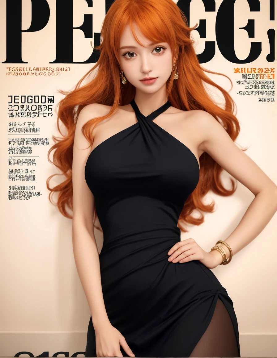 prompt:1girl, smile, upper body, (standing: 1.2), (red eye), (wolf ear), (yellow hair), (wolf tail), (cute young girl:1.1), beautiful detailed eyes, orange hair, very long hair, small breasts, (looking at viewer), (magazine:1.3), (cover-style:1.3), flower,