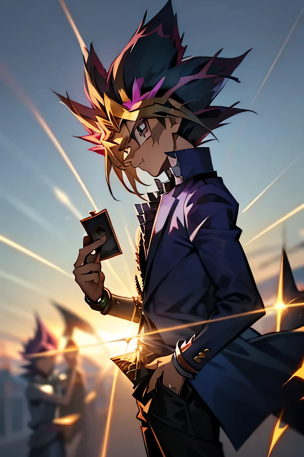 Yugioh anime character Ya
 male,wearing the characters cosplay
