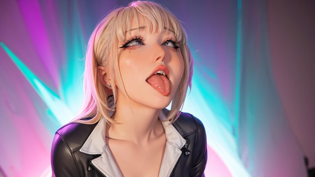 striderscribe,(ultra realistic),Photo, high quality, аналоговая Photoграфия Ahegao , (low lighting), (neon atmosphere) light background ,portrait of a girl, Ahegao, blonde,chölka, view from above, detailed eyes,AHEGAO FACE,OPEN MOUTH, SHOW TONGE,
