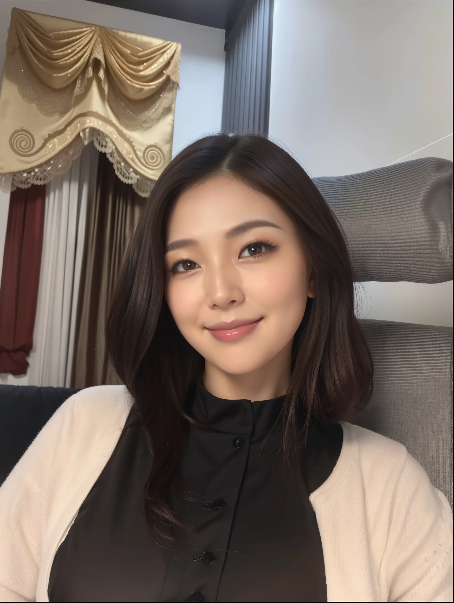 Female, 58 years old、(((Wrinkles on the face)))、Laugh、Tailored Fit Dresses,Hotel