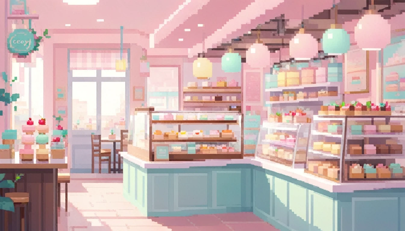 Lofi Cozy Dessert shop , pastel ,minimal