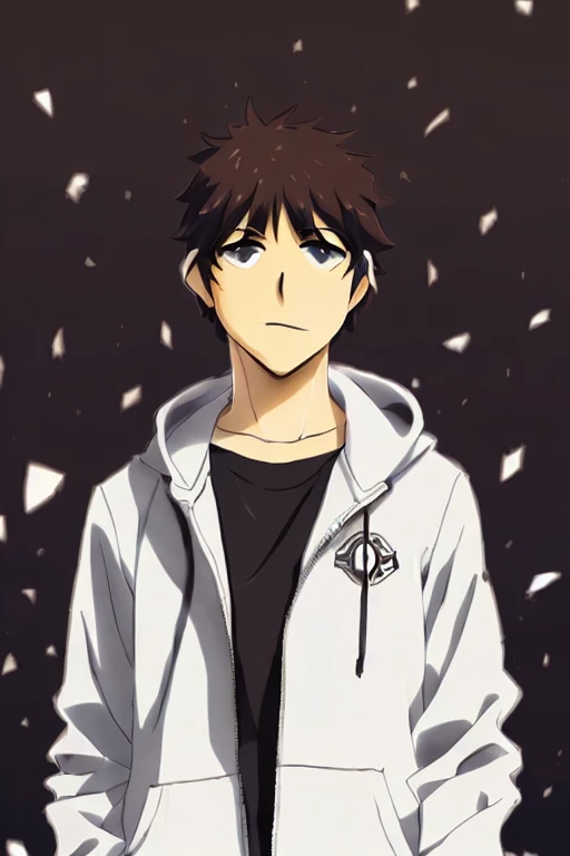 anime boy with brown eyes and a white jacket with a hoodie, makoto shinkai ( apex legends ), anime moe artstyle, anime boy, anime style portrait, kawaii realistic portrait, high quality anime artstyle, cute anime face, makoto, profile picture 1024px, young anime man, inime style, anime style character, high quality portrait male amirhossein ajorloo Muppet style 