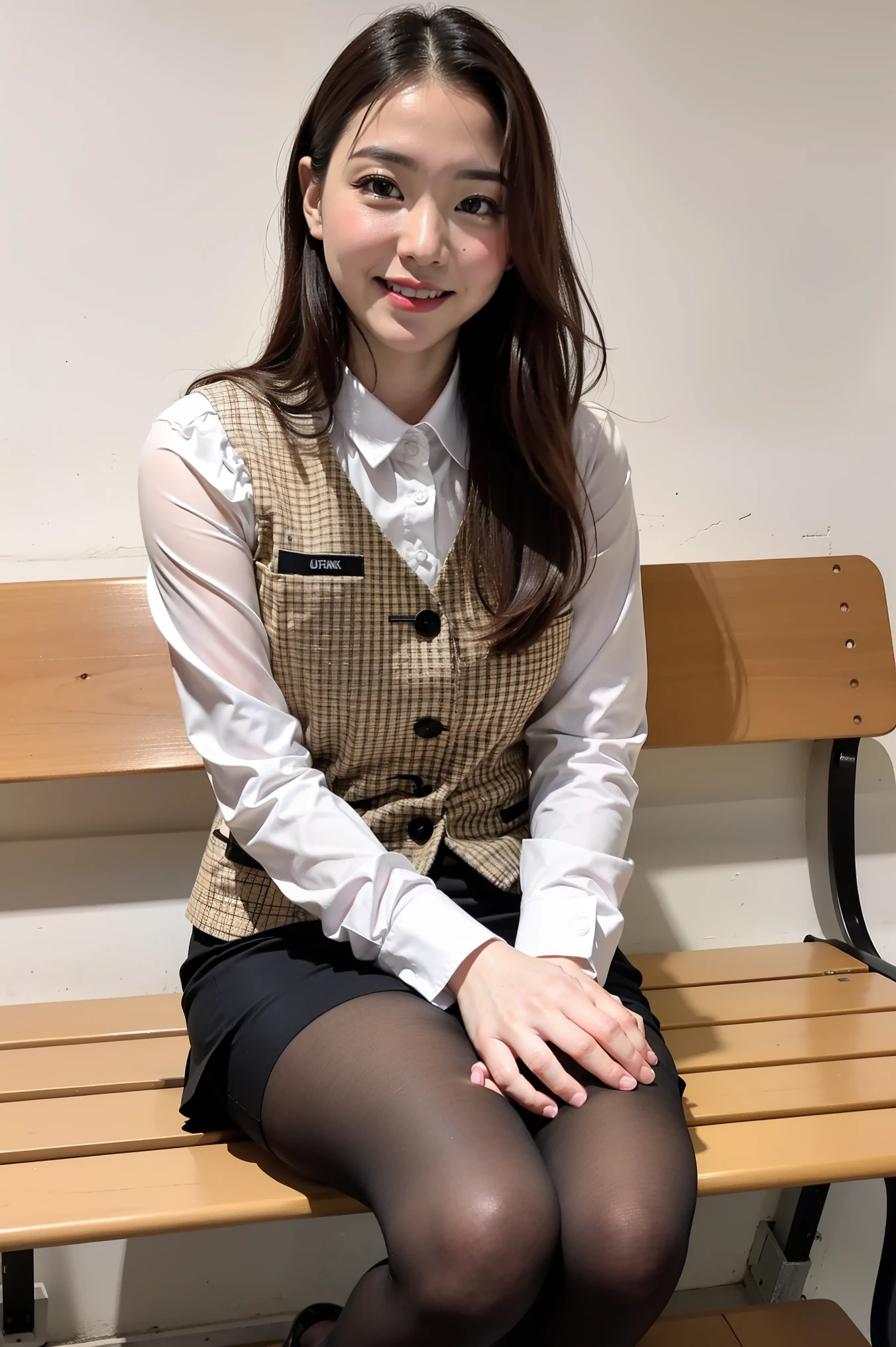 girl (masterpiece: 1.4), (8K, Genuine, RAW Photos, Highest quality: 1.4), Japanese, (1 girl), Beautiful Face, (Genuine Face: 1.4), (Caramel Hair, Long Hair: 1.3), Beautiful hairstyle, Genuineistic Eyes, Beautiful details in the eyes, (Genuine Skin: 1.3), Beautiful Skin, Charm, 超High resolution, Ultra Genuineistic, High resolution, Golden Ratio, (Detailed face: 1.4), (Anna Tanaka), skirt, Business suit and cotton underwear, Browsing Caution, Pause (Bend your knees and spread your legs), front