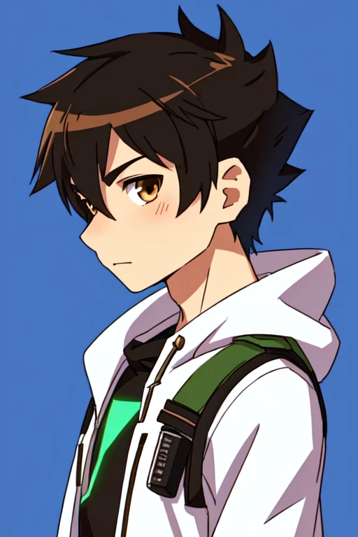 anime boy with brown eyes and a white jacket with a hoodie, makoto shinkai ( apex legends ), anime moe artstyle, anime boy, anime style portrait, kawaii realistic portrait, high quality anime artstyle, cute anime face, makoto, profile picture 1024px, young anime man, inime style, anime style character, high quality portrait male amirhossein ajorloo ben 10 reboot style 