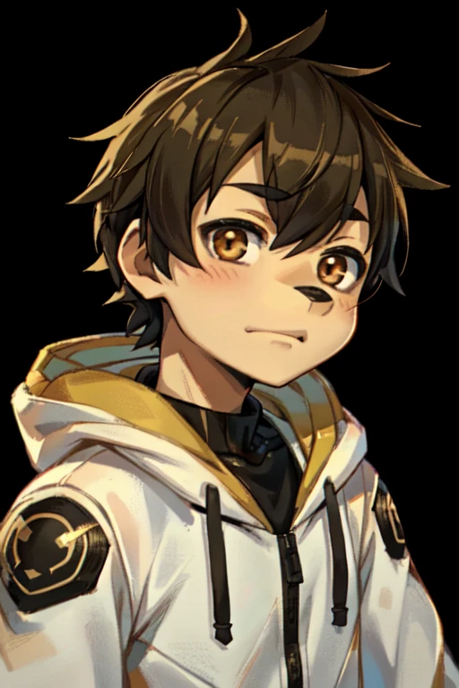 anime boy with brown eyes and a white jacket with a hoodie, makoto shinkai ( apex legends ), anime moe artstyle, anime boy, anime style portrait, kawaii realistic portrait, high quality anime artstyle, cute anime face, makoto, profile picture 1024px, young anime man, inime style, anime style character, high quality portrait male amirhossein ajorloo fnaf multi character style 