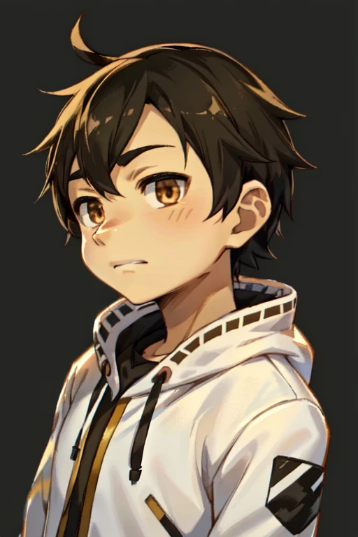 anime boy with brown eyes and a white jacket with a hoodie, makoto shinkai ( apex legends ), anime moe artstyle, anime boy, anime style portrait, kawaii realistic portrait, high quality anime artstyle, cute anime face, makoto, profile picture 1024px, young anime man, inime style, anime style character, high quality portrait male amirhossein ajorloo fnaf multi character style 