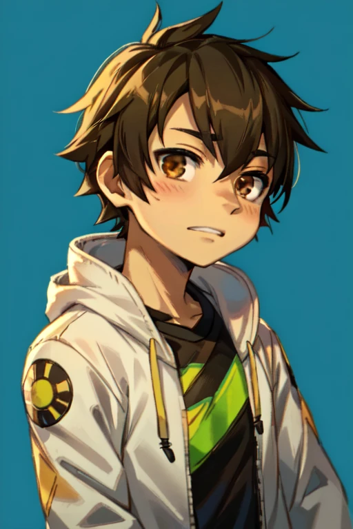 anime boy with brown eyes and a white jacket with a hoodie, makoto shinkai ( apex legends ), anime moe artstyle, anime boy, anime style portrait, kawaii realistic portrait, high quality anime artstyle, cute anime face, makoto, profile picture 1024px, young anime man, inime style, anime style character, high quality portrait male amirhossein ajorloo fnaf multi character style 