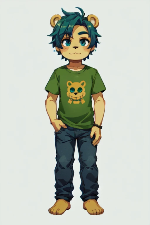 drawing of a boy with a green shirt and blue jeans, full body portrait of a short!, single character full body, !!full body portrait!!, official fanart, character full body portrait, full body character portrait, full body illustration, fullbody portrait, full body character, anime style character, charicature, casual pose, cute character, chibi art, high quality fanart male amirhossein ajorloo fnaf multi character style 