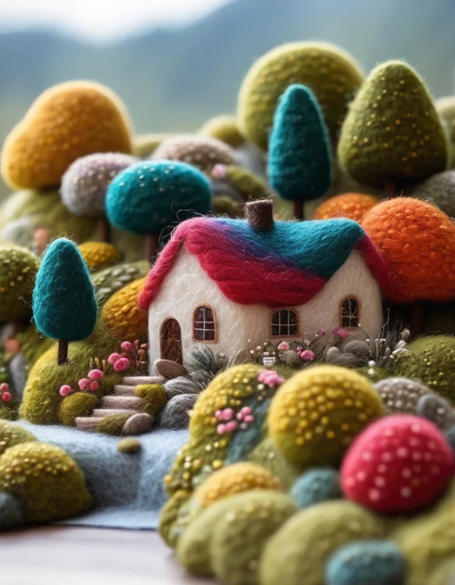 Very strong felt style. Micro Landscape， Lovely house，Rich colors