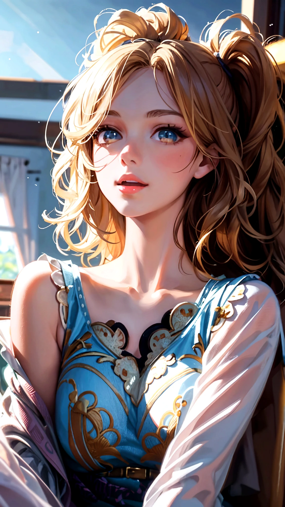 (a)best quality,4k,8k,highres,masterpiece:1.2,ultra-detailed,(realistic,photorealistic,photo-realistic:1.37),HDR,UHD,studio lighting,vivid colors,bokeh,(portraits:1.2) (a)A gorgeous woman in a white sheer night gown, beautiful detailed eyes,beautiful detailed lips,eyelashes, (medium,watercolor,sketch,illustration,drawings) rendering, (a)opens the curtains and looks out her window, (a)at a futuristic city, (a)sparkling city lights reflecting in the glass, (knit,organic) texture,smooth,flowing fabric,diaphanous, (a)garden view with lush, colorful flowers, (a)towering skyscrapers reaching for the sky, (the) feeling of anticipation,excitement in the air, (a)modern architecture and sleek design, (different) shades of blue and purple illuminating the night sky, (a)warm, soft glow from the city lights, (detailed) facial features and expressions, cityscape with flying vehicles and futuristic technology, (the) woman's hair flowing in the wind, (a)high level of detail in the surroundings, (a)sense of tranquility and elegance, (a)subtle reflection of the woman in the window, (a)sophisticated and fashion-forward atmosphere, (a)slight fog adding a mysteriously beautiful touch, (a)blurring of the city lights, (the) woman's peaceful and serene expression, (a)perfectly manicured gardens below, (a) mix of traditional elements and futuristic elements, (a) futuristic fashion style with innovative design, (a) contrast between the natural world and the urban city, (the) woman's posture exuding confidence, (a)unique and captivating composition, (a)hint of futuristic technology in the woman's surroundings, (the) woman's curiosity about the city's future, (a)calm and gentle breeze, (soft,delicate) texture of the night gown, (the) woman's appreciation for the beauty around her.