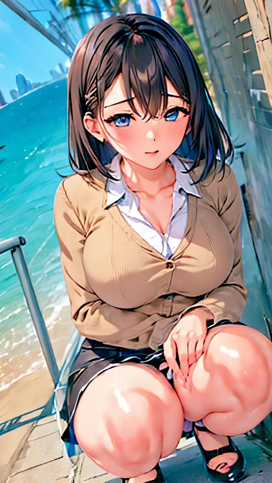 Low angle,最high quality,High resolution,high quality,Realistic,Random hairstyle,Job recruitment suit,Tight skirt,whole body,squat,High heels,vibrator,Male hand,Ahegao