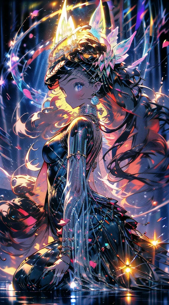A fusion of watercolor and oil painting, Psychedelic world, Commemorative photo, Japanese Kimono,beautiful girl、Lolita、15-year-old girl, 1 cute girl、(Look forward), (Looking at this), (Very delicate and beautiful face)、(Beautiful eyes in every detail)、((((Heterochromia Iridum - Red and Blue Eye Color))))、Through the bangs,Brown Hair,Long Hair ,Beautiful attention to detail, Beautiful lip detail, Highly detailed face, Attractive eyes, Long eyelashes, smile, Open your mouth a little, One Girl, Digital Art, pastel colour, ((Use the rainbow as your main color)),Vibrant colors,fantasy art pieces,dream-like,Mythical fantasy with rainbow accents,Fairytale Fantasy, (((Translucent rainbow))),Subtle iridescent details,Gives off an aura of magic,Exquisite detail,Character clothing should be designed in kimono, Heavenly, Soft lighting, Cinematic, romantic, baby doll、Framing above the chest、Colorful gel background、Fractal Floral Background、Sparkling、Perfect lighting、Sharp focus、High resolution、High resolution、High color rendering、High resolution