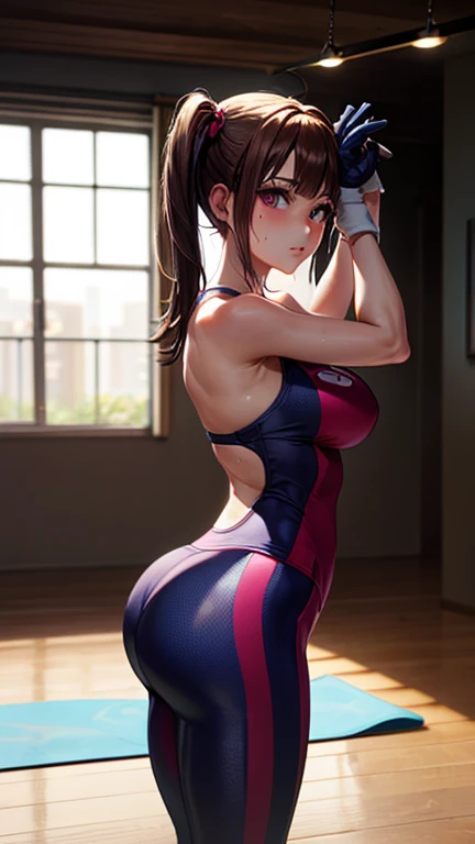 High quality masterpiece, (Unreal Engine), reality:1.8, Ultra-high resolution, Rich contrast, Very high quality, 8k, High definition texture, Astonishing absolute resolution, Advanced Settings, colorful, Clear images, Sharp focus, Digital Blending, (Hasselblad Photos, Dynamic Angle),

1 girl, Remember, Big Breasts, pigtails, Red eyes and blue eyes, gloves, (Wear a tight yoga suit, Bold and sexy yoga poses ,Hot Yoga, Sweat makes your yoga wear transparent),  

indoor, Hot Yoga, 