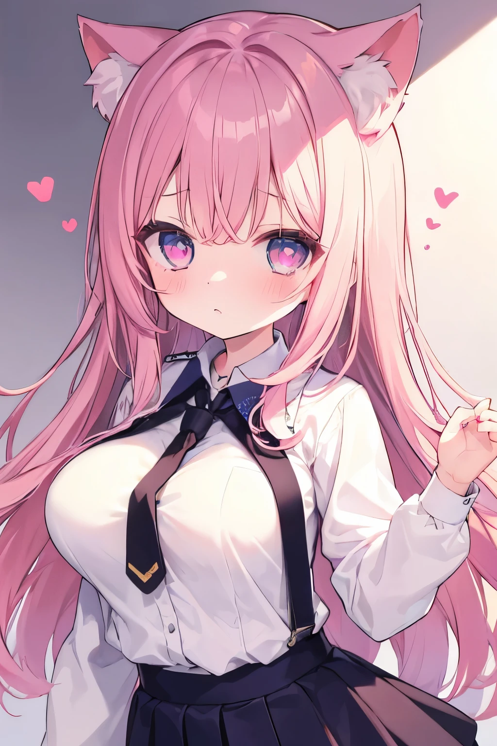 NSFW,Navy Uniform、Elementary school girl、first round、Light pink hair,Very beautiful and Shining Eyes、Shining Eyes、1 girl、Large Breasts、cat ears、((((()))))、heart❤、((sweat、vapor)）