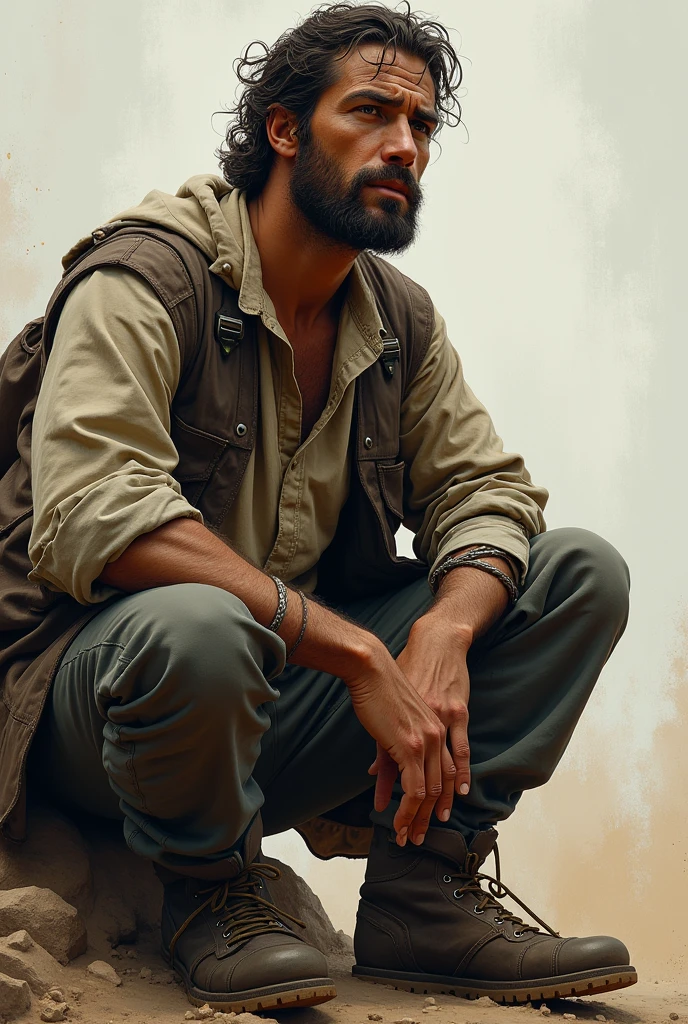 A man is working in the field and he is very tired, realistic, ultra realistic, ultra cinematic, ultra photo