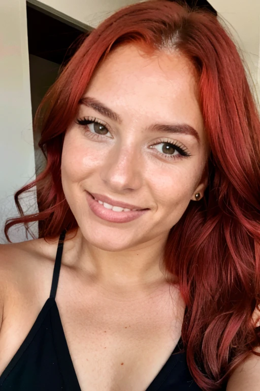 RAW Photo, DSLR, professional color graded, BREAK photograph of 1girl, van1llal1nds, red hair, smiling, wearing elegant dress, sharp focus, HDR, 8K resolution, intricate detail, sophisticated detail, depth of field, analogue RAW DSLR, photorealistic, looking at viewer, seductive, <lora:detailed_eye:0.8>, <lora:van1llal1nds:0.75>