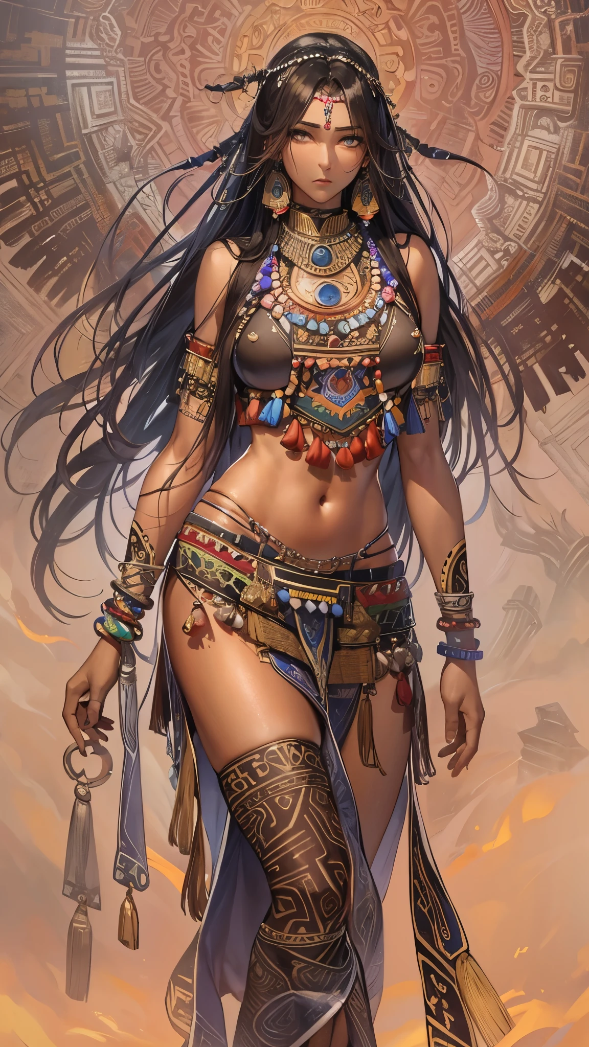 Beautiful Alluring Female aztec, tribal feathers, tribal beads, tribal ornaments, bronze ornaments, Bare oily Skin, Athletic Well Toned Body, cleavage, Barely Clothed, tirbal theme, aztec theme, on top of a jungle aztec shrine, Beautiful D&D Character Portrait, Beautiful Face, Ominous, Dark Fantasy, Fiverr Dnd Character, Octane Render, Digital Art, Extreme Detail, 4k, Ultra Hd, Polished, Beautiful, Hyperdetailed, Intricate, Elaborate, Meticulous, Photorealistic, Sharp Focus, Wlop, Character Design, Unreal Engine, 3d Rendered, Volumetric Lighting, Reflections, Glossy, Digital Illustration, Pose, Suggestive Pose, Full Body Shot, naked, visible niples, puffy ,💖❤💕💋❣