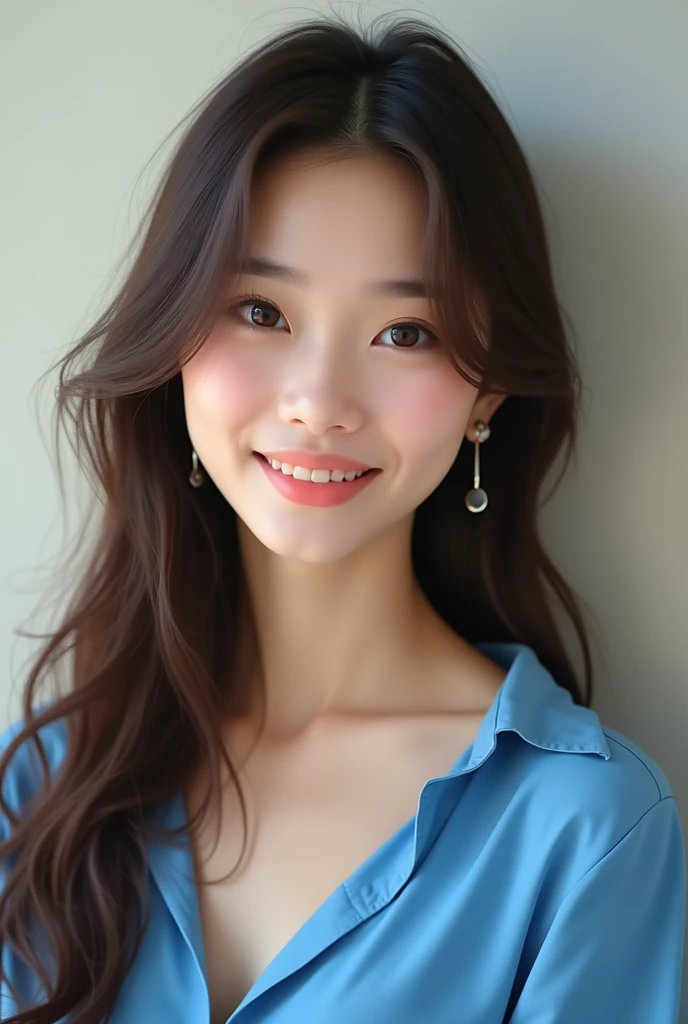 realistic photos of cute Korean star female Shoulder-length hair, thin makeup, medium breasts size, slightly smile, denim shirt, flower is backdrop, clear facial features, high resolution, sharp and realistic details, RAW, 16K, ray tracing, backlighting, blending, UHD, masterpiece, high details