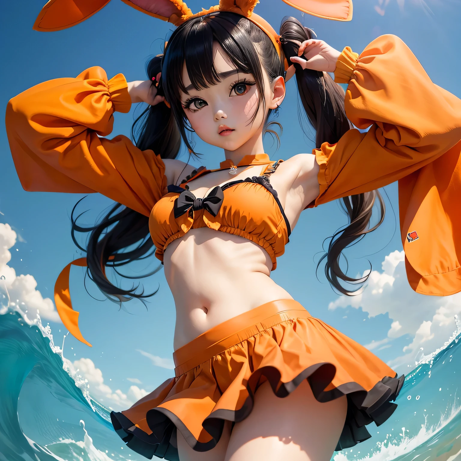 1girl, its cleonie,black hair,Swimwear, long hair, realistic, ultra detail, 70mm lens
