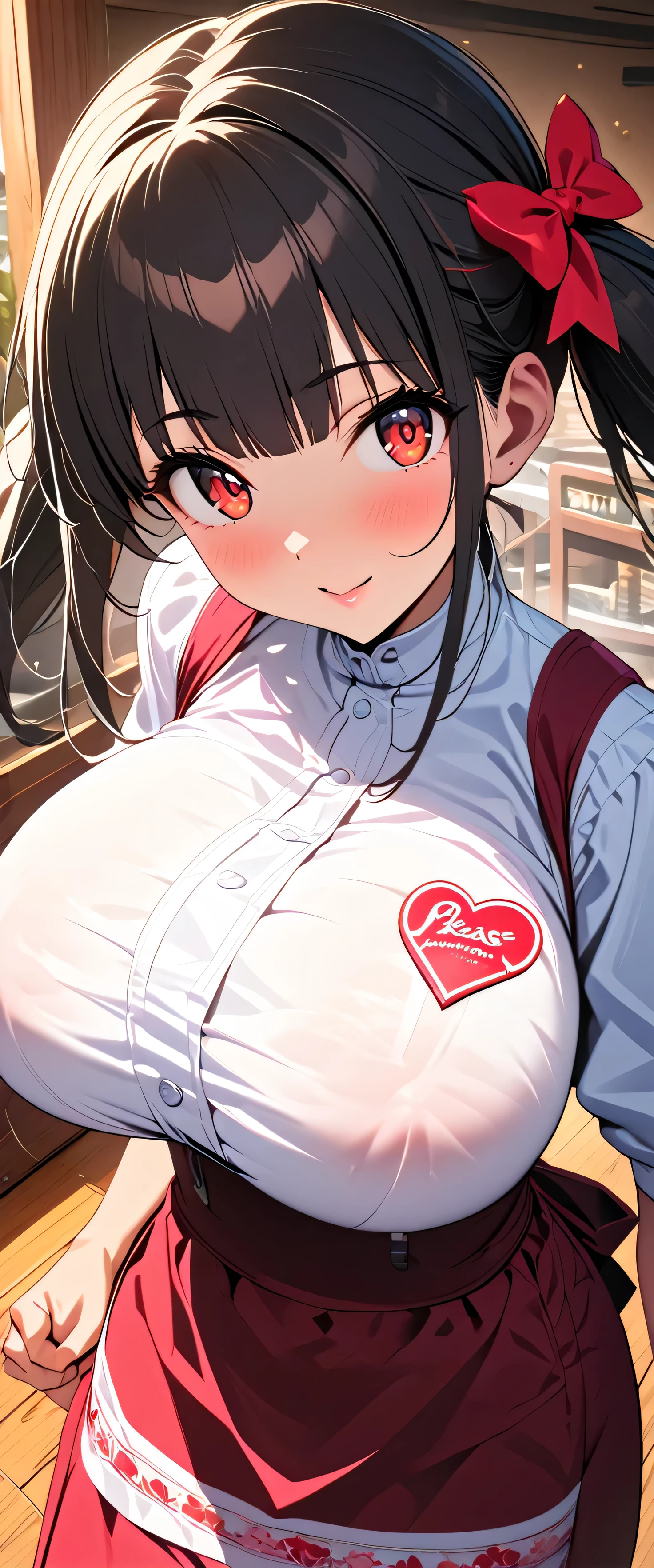 Anime girl with a red bow and a white shirt - SeaArt AI
