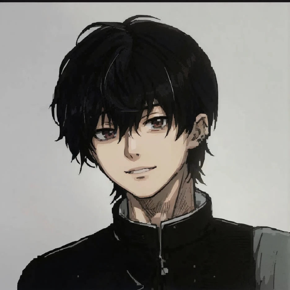 Anime character with black hair and black jacket, Male anime style, male anime characters, Kentaro Miura manga style, young anime man, Anime portrait of handsome guy, Semi-realistic anime style, animation realistic style, as an anime character, Inspired by Okumura Masanobu, anime style characters, Kentaro Miura&#39;s manga style