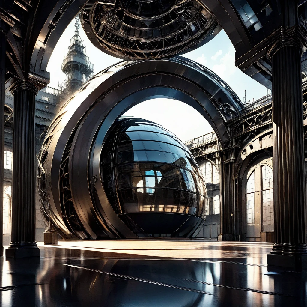 a detailed photo of an Ecovault, detailed architecture, industrial style, metallic materials, futuristic, intricate details, complex structure, reflective surfaces, dramatic shadows and lighting, high contrast, cinematic composition, photorealistic