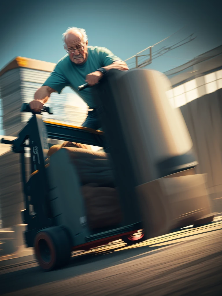 Forklift and old man
 , ( soft focus , Shallow focus , soft light) , (tail slide blur , burnout , spin turn , drift)