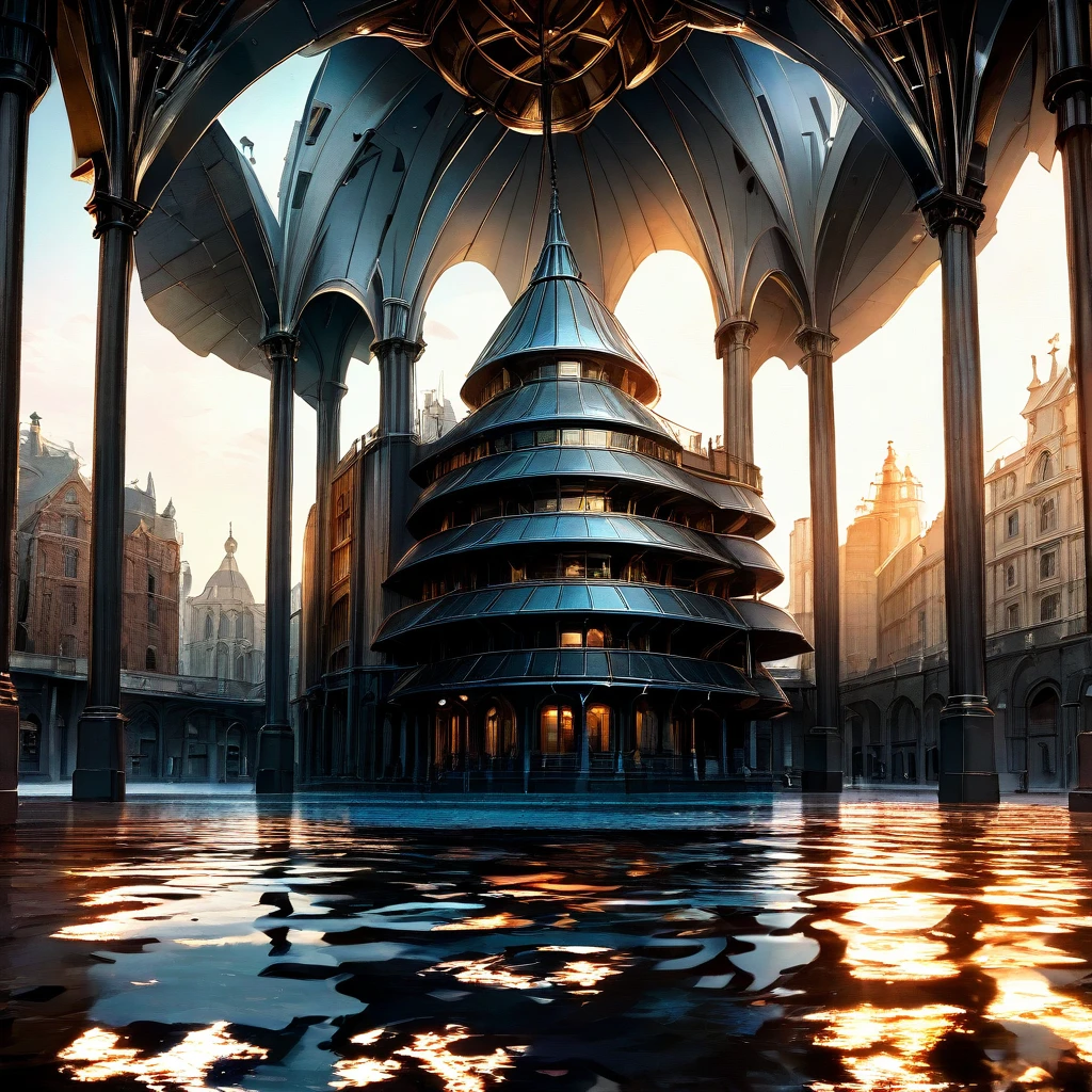 a detailed photo of an Ecovault, detailed architecture, industrial style, metallic materials, futuristic, intricate details, complex structure, reflective surfaces, dramatic shadows and lighting, high contrast, cinematic composition, photorealistic