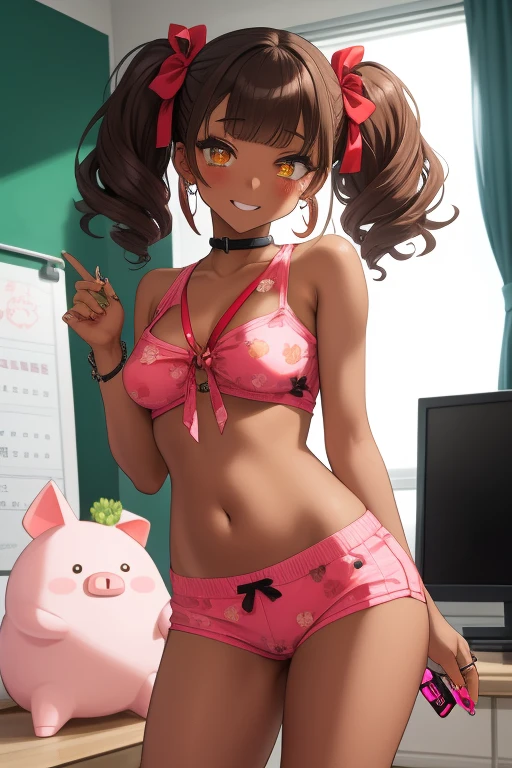 Training a Ganguro gal junior high school student into a female pig，dream，Young very若いvery凄く小さな少女，Japanese:1.2，Japanese characters:1.3，Chibi:1.3，Long eyelashes，Ganguro:1.2，Dark Skin Tone, very，Dark Skin Tone，Eyeshadow，Earrings，Sunburn，Glowing Skin，need: Rose tattoo on inner thigh:1.4，Lower Abdominal Management Barcode:1.4，Metallic Tan，Brown hair in twin tails，veryshort髪、short, Straight Bangs，Curly Hair Perm，Jojo Fashion、Red Ribbon，piece，Very short stature:1.3，Flat bust:1.3，Swollen areola:1.5，very細い太もも，very小さなお尻，The name tag is attached directly to the left nipple with a safety pin..:1.2，(Face of ecstasy)，very鋭い，very現実的，Colorful Nails，Big ring piercings on nipples:1.5，Multiple Training Tools:1.6，Electric remote control vibrator:1.3，Training Room，I&#39;m looking forward to the training，私n his hand was the remote control for an electric vibrator connected to his crotch.:1.2，The tattoos listed below，Accurate and detailed female fingers，Training video is being recorded on the monitor.，Girl&#39;s Temptation，