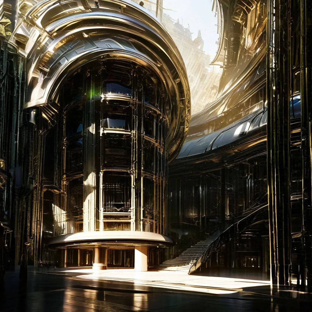 a detailed photo of an Ecovault, detailed architecture, industrial style, metallic materials, futuristic, intricate details, complex structure, reflective surfaces, dramatic shadows and lighting, high contrast, cinematic composition, photorealistic