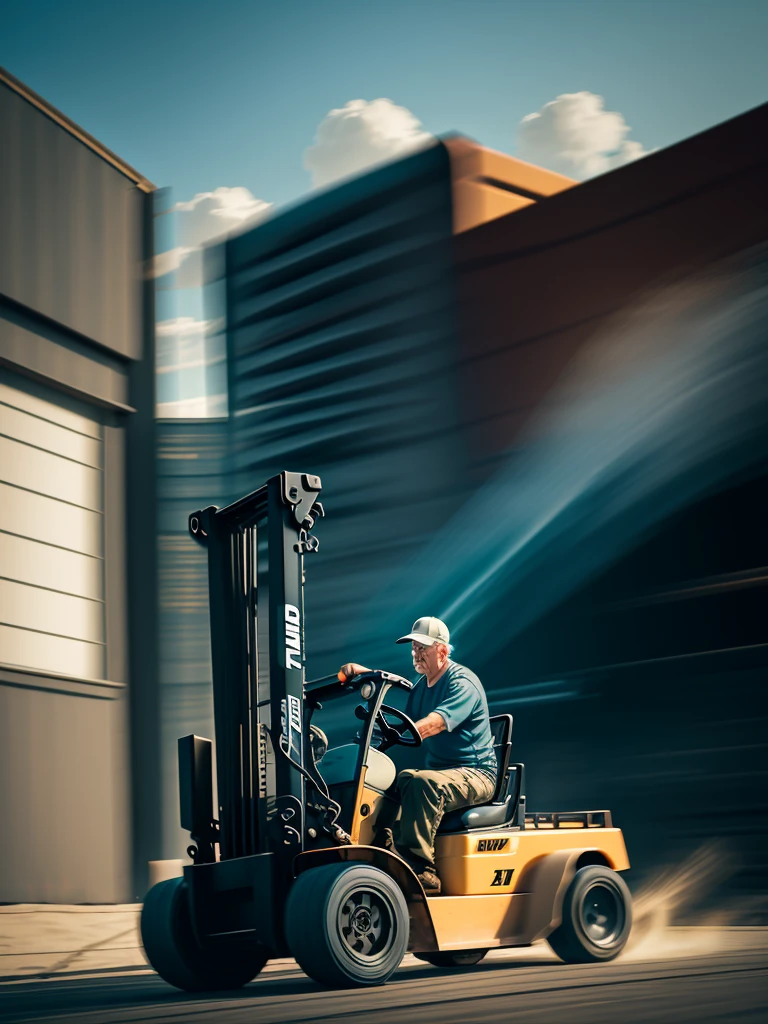 Forklift and old man
 , ( soft focus , Shallow focus , soft light) , tail slide blur , drift , cardrifting