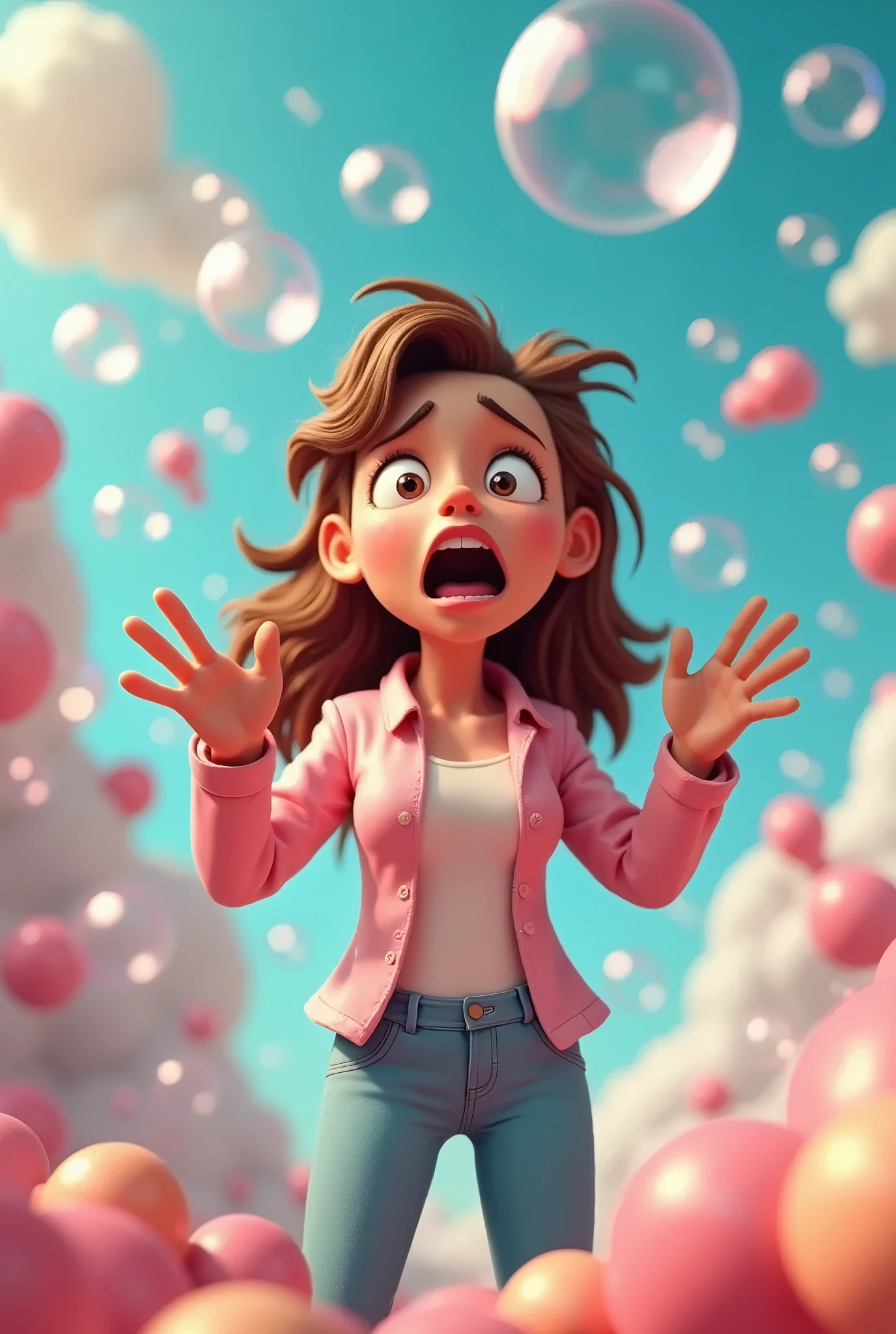 (masterpiece, high quality, High resolution, Comical 3D illustration), Bubblesわわわ, I&#39;m in a hurry, I&#39;m in a hurry, Bubblesわわわ, Bubbles, Bubbles, What should I do?😨😨😨, The young lady looked very flustered and didn&#39;t know what to do., I&#39;m in a hurry, I&#39;m in a hurry, Bubblesわわわ, Bubbles, 